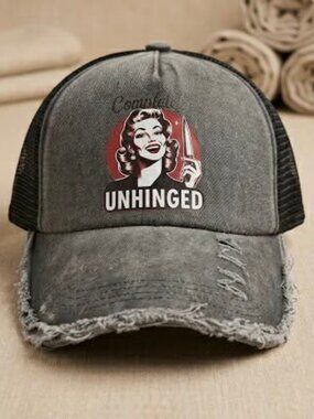 Women’s Distressed Completely Unhinged Baseball Cap (Handmade)